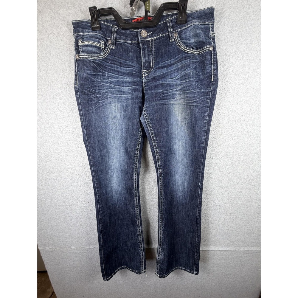 Zana Di Jeans Juniors 15 Blue Mid Rise Bootcut Embroidered‎ Rhinestone Denim